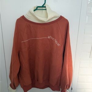 Cozy Rusty red Crewneck Sweater with white Turtleneck knit layer